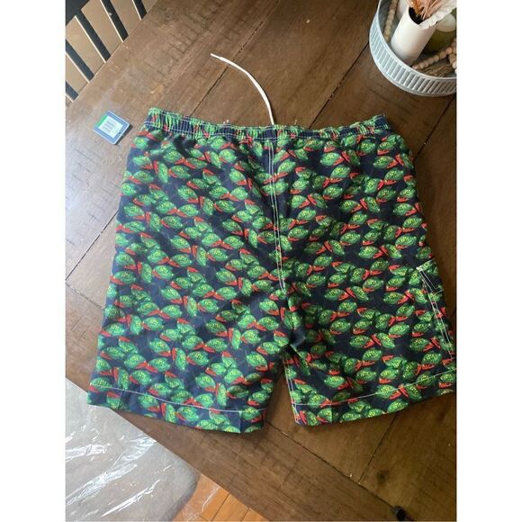 CHAPS Large Swim Trunks Lined NWT Red & Green Fish Pattern - Picture 9 of 9